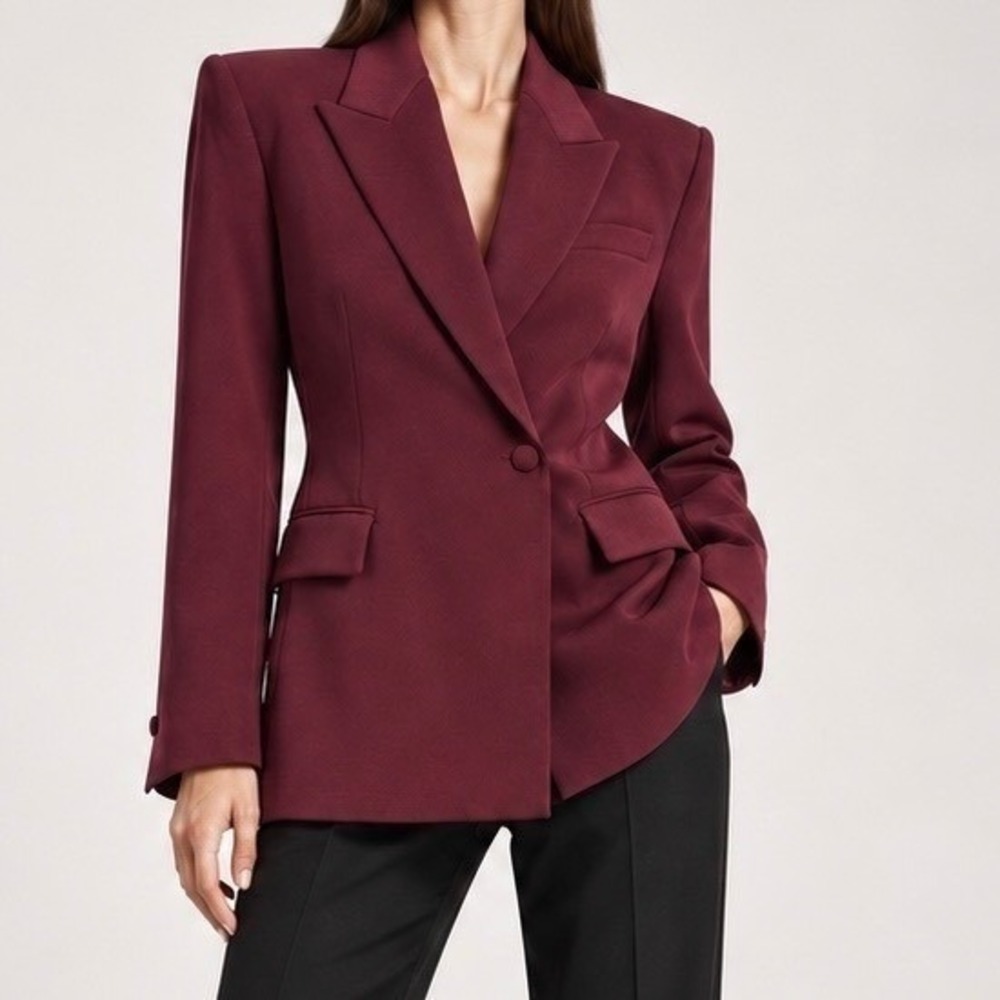 MNG Burgundy Oxblood Cross Button Blazer 90s Power Dressing Witchy Officecore S